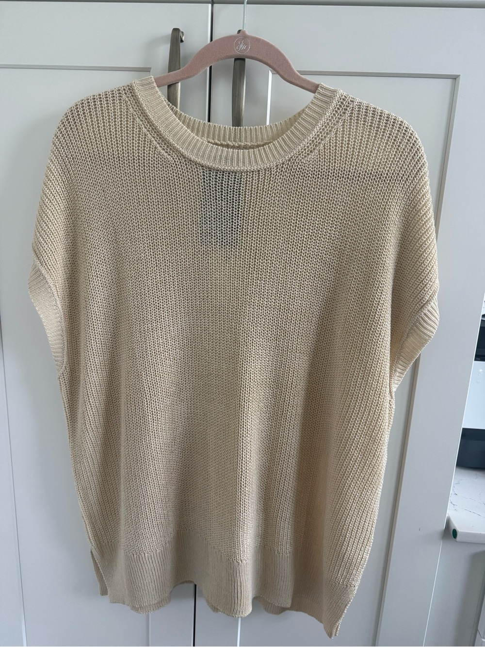 Neutral Cream Short-Sleeve Knit Sweater Top